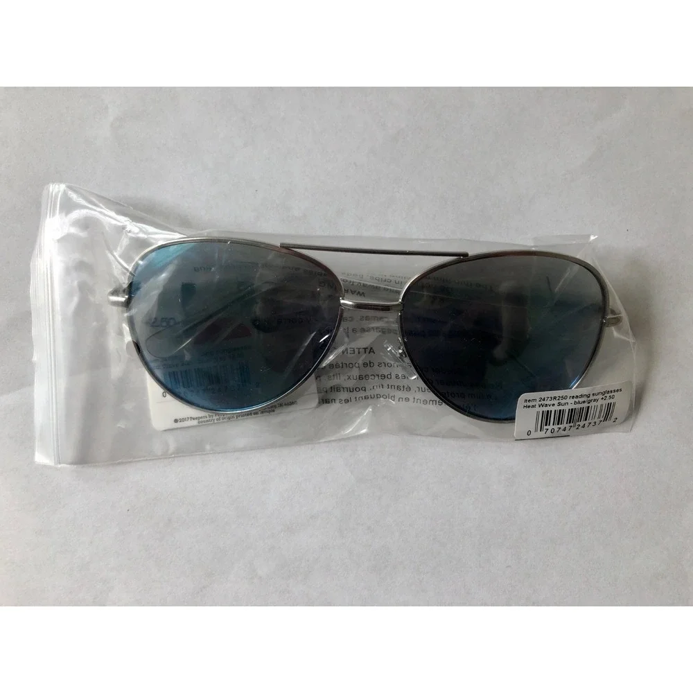 New Peepers Blue Silver Aviator Sunglass Readers +2.50